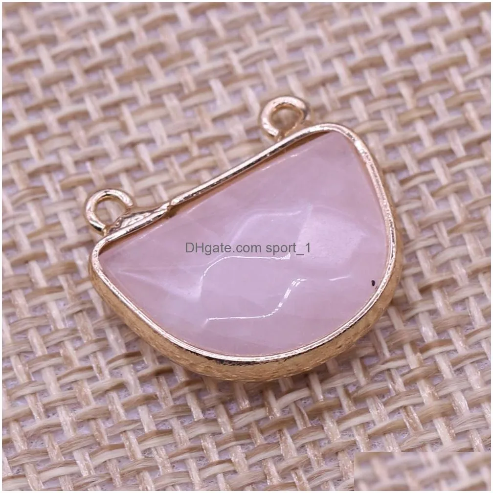 semicircle natural stone chakra charms rose quartz healing reiki amethyst crystal pendant finding for diy men necklaces jewelry