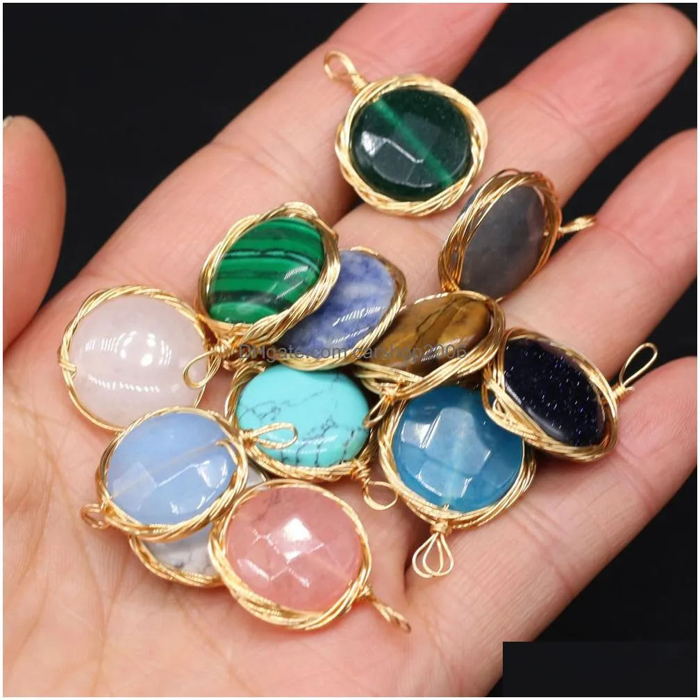 delicate natural stone charms wrap round rose quartz lapis lazuli turquoise opal pendant diy for bracelet necklace earrings jewelry making