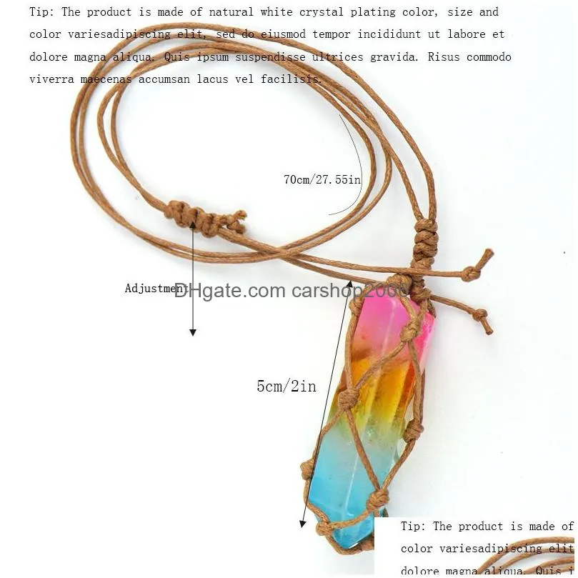 healing crystal column dyed natural stone pillar pendant weave net bag charms green pink crystal rope chain necklaces wholesale christmas jewelry