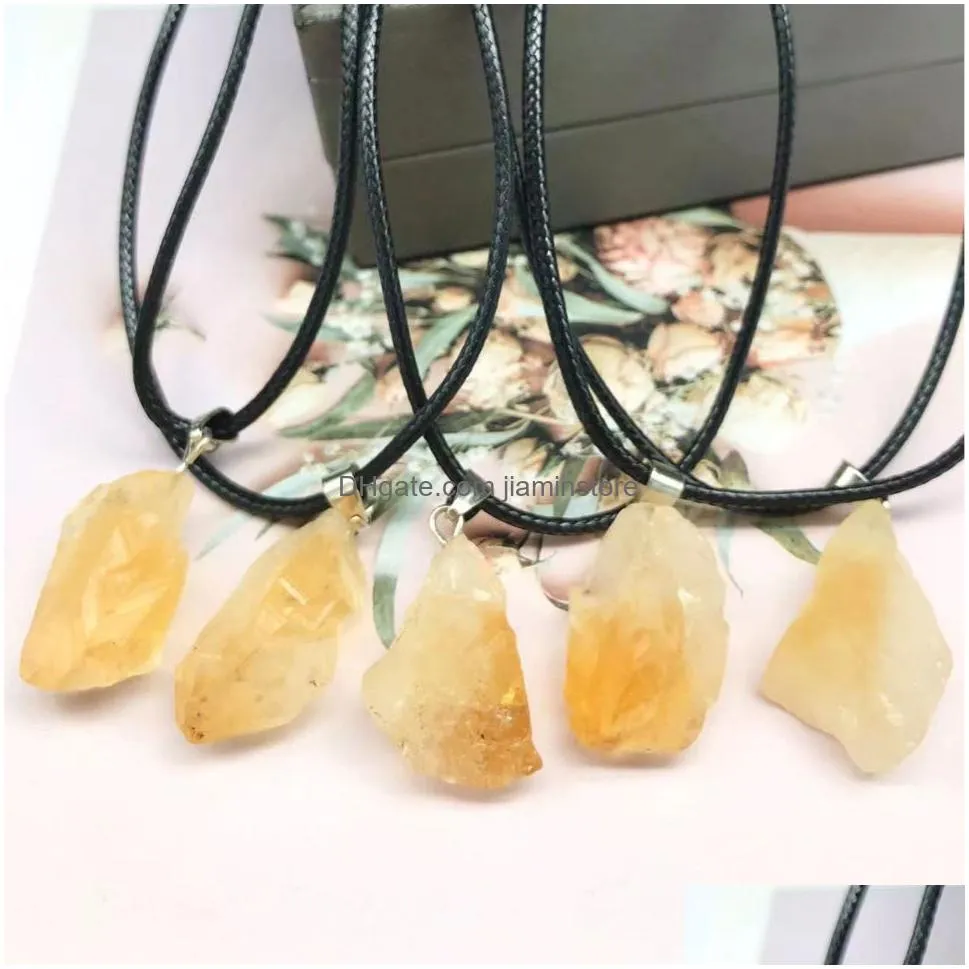 natural stone irregular citrine pendant necklace healing yellow crystal charms necklaces for women jewelry