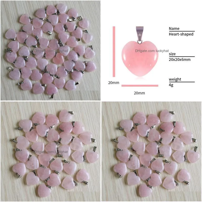 natural stone charms 20mm heart shape rose quartz pendants chakras gem stone fit earrings necklace making assorted