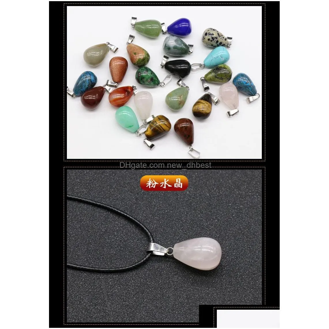 natural stone waterdrop ball shape pendant necklace teardrop quartz healing crystal rope chain collar for women fashion jewelry