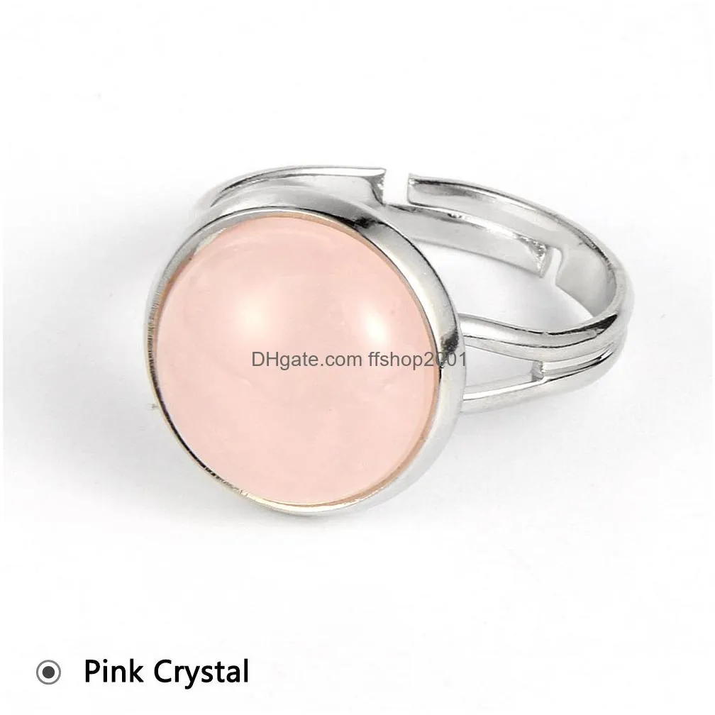 12mm bohemian jewelry natural stone healing crystal ring for women charm birthday party rings adjustable