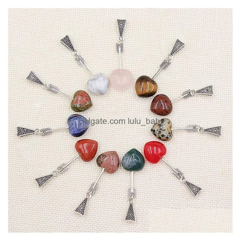 silver color arrow love heart shape pendant natural stone mixed necklace jewelry accessories making wholesale