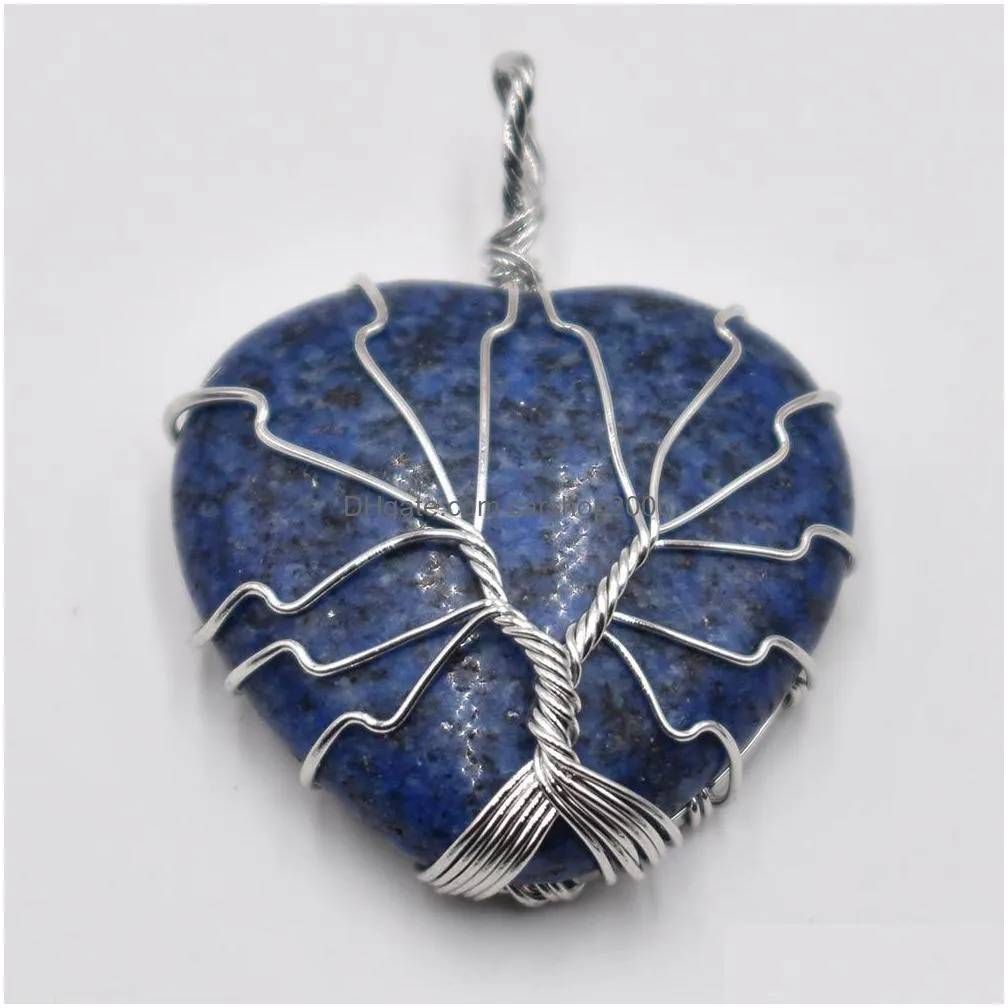 natural stone charms crystal tree of life heart pendants roses quartz wire wrapped trendy jewelry making wholesale