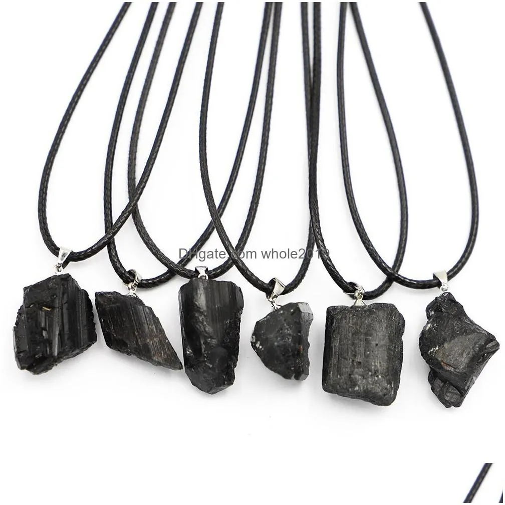 hot natural stone irregular black rough tourmaline pendants healing crystal repair raw ore cylinder necklaces men women jewellry