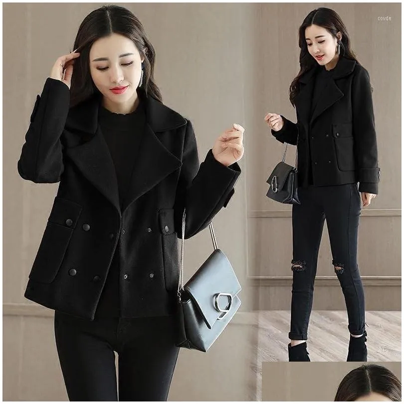 womens wool 2023 woolen coat womens short autumn winter jackets female double-breasted small coats ladies outwear l808