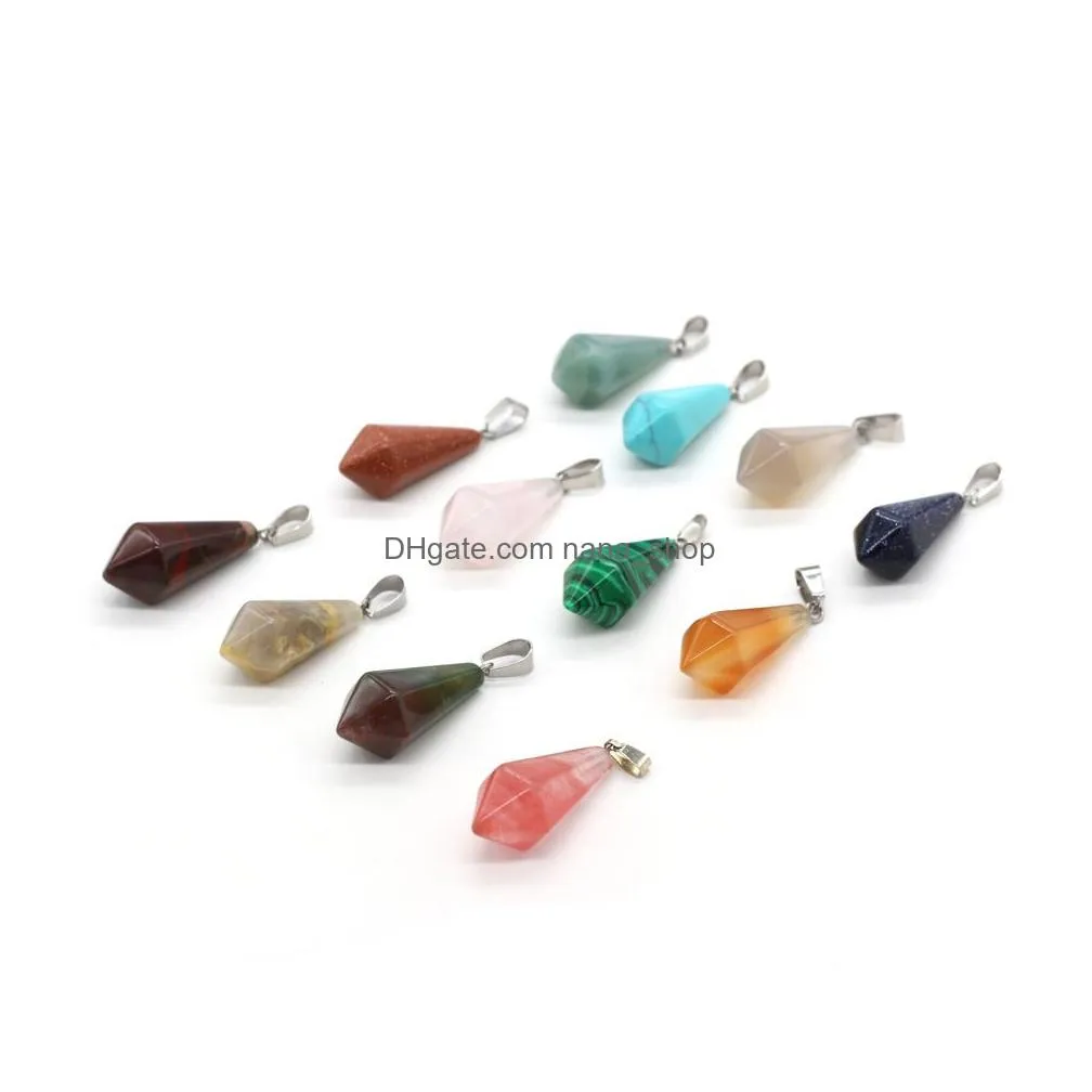 natural stone charms cone pendulum pendant rose quartz healing reiki crystal finding for diy necklaces women fashion jewelry 13x28mm