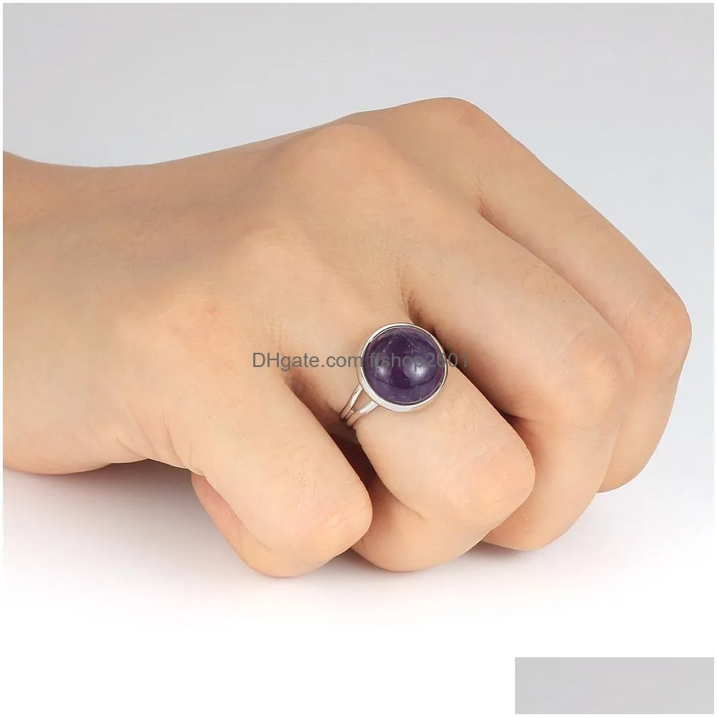 12mm bohemian jewelry natural stone healing crystal ring for women charm birthday party rings adjustable