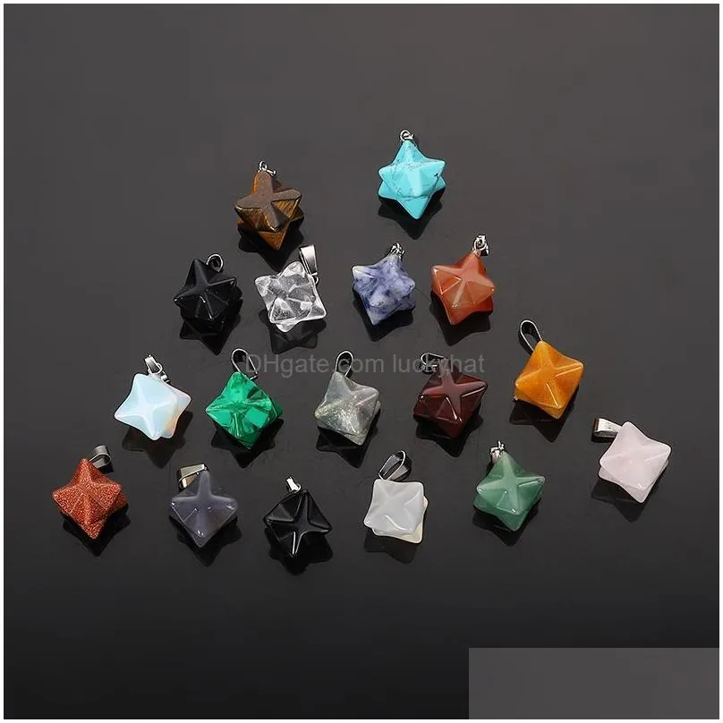 14mm merkaba hexagram star qaurtz chakra stone charms energy healing reiki crystal carvings pendant for jewelry making