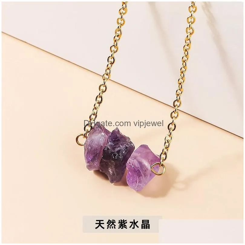 natural raw 5-10mm quartz stone reiki healing crystal chakra pendant necklace for women jewelry