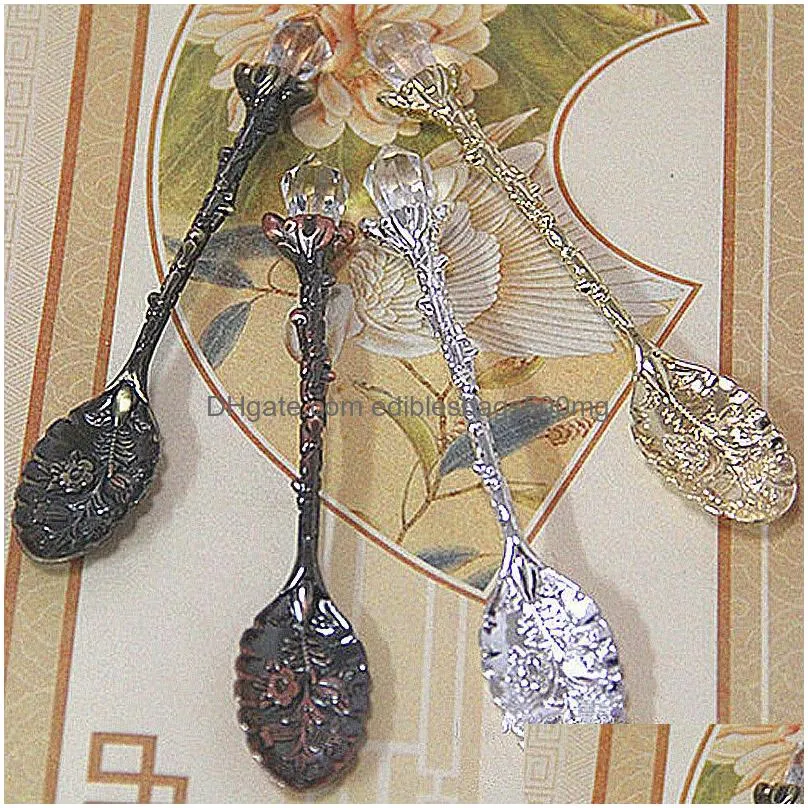 vintage coffee spoon vintage royal style spoon metal carved flower teaspoon crystal milk spoon ice-cream sugar cake spoons