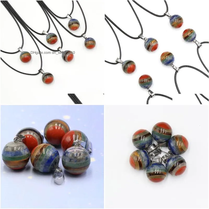 healing chakela crystal natural stone pendant 14mm rainbow ball chakra charms tiger eye lapsi crystal rope chain necklaces wholesale christmas jewelry