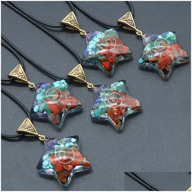 star pendant 7 chakras orgonite stone necklace five points shape healing energy natural orgone crystal pendulum lucky om jewelry