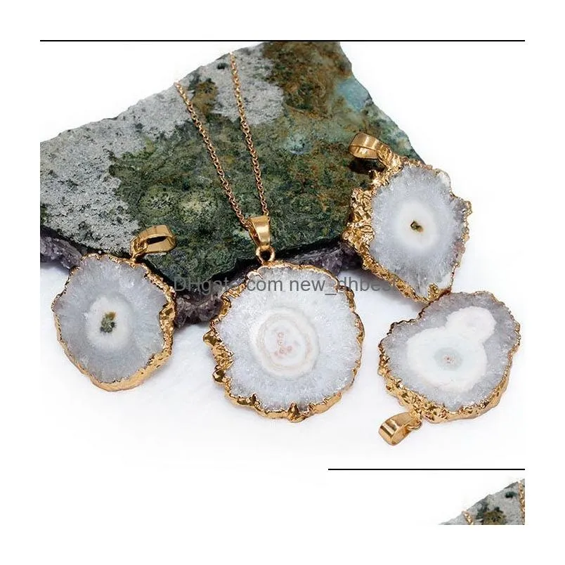 colorful crystal flower pendant raw stone sliced necklace gold plated pendants for women men