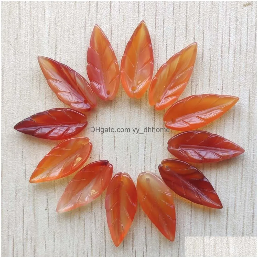 natural stone charms yellow red onyx green aventurine rose quatz carved leaf pendants for jewelry making accessories wholesale