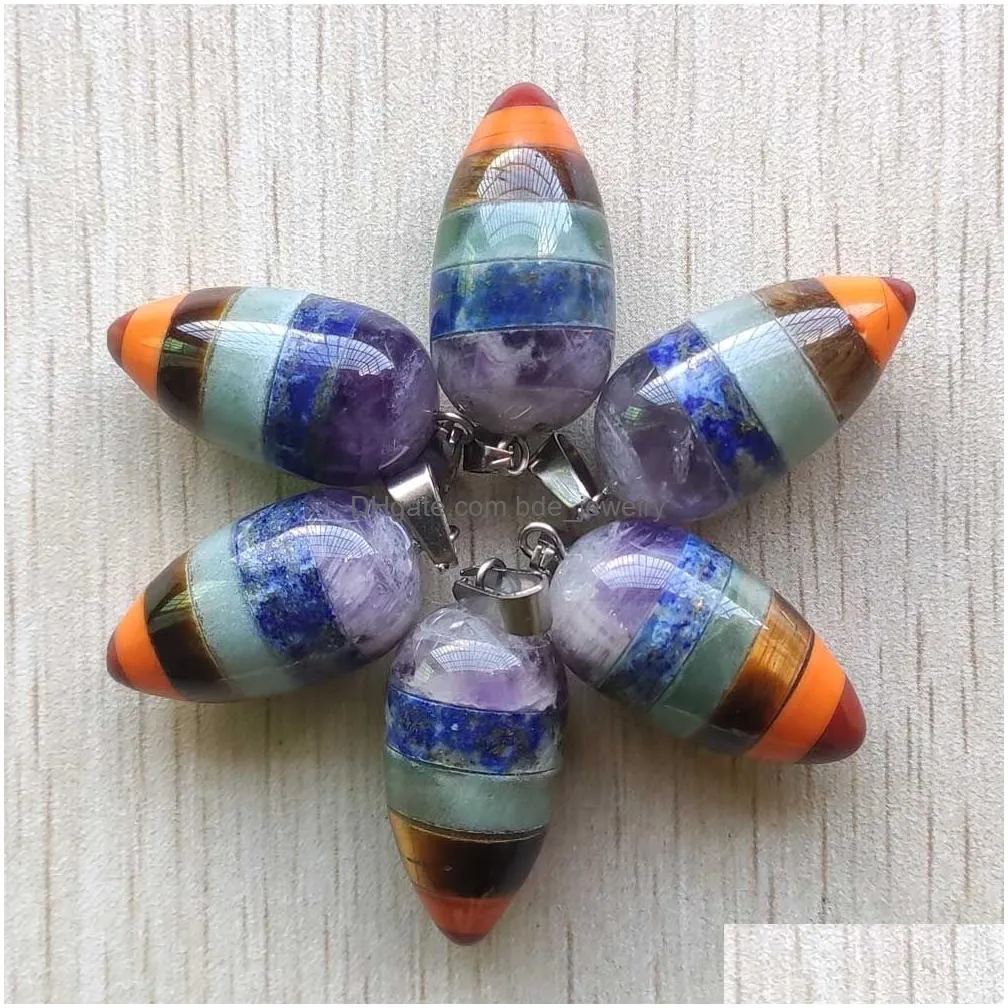 rainbow 7 chakra charms layered natural amethyst tiger eye stone circular cone shape pendant for jewelry making