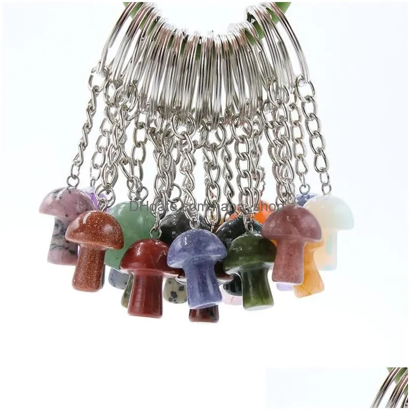 20mm mushroom statue key rings chains natural stone carved charms keychains healing crystal keyrings for women men