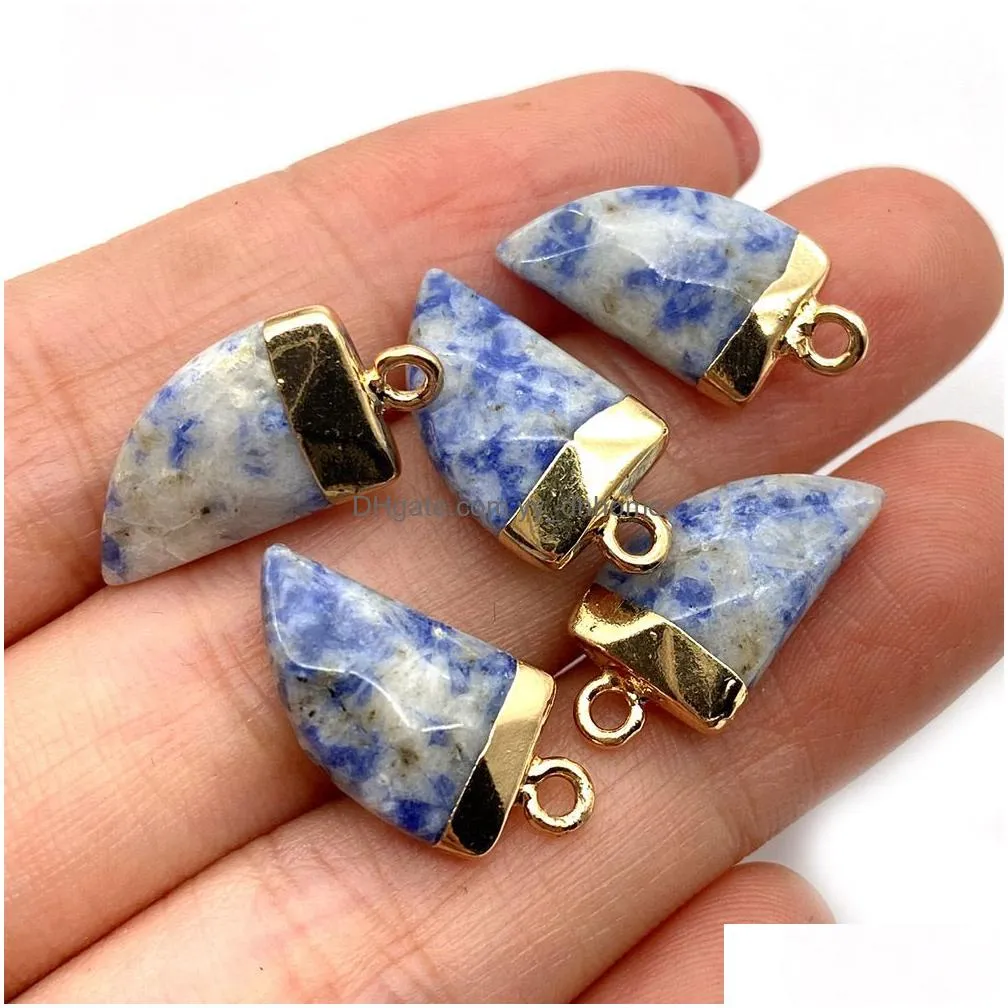 10x20mm gold edge natural crystal faceted stone pepper shape charms rose quartz turquoise pendants trendy for jewelry making wholesale