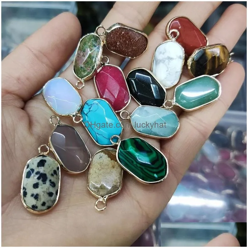 gold edge natural crystal oval hexagon stone charms rose quartz pendants trendy for jewelry making wholesale