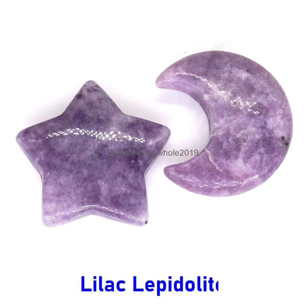 moon star shaped set statues purple lilac crystal stone mascot meditation healing reiki gemstone gift room decor