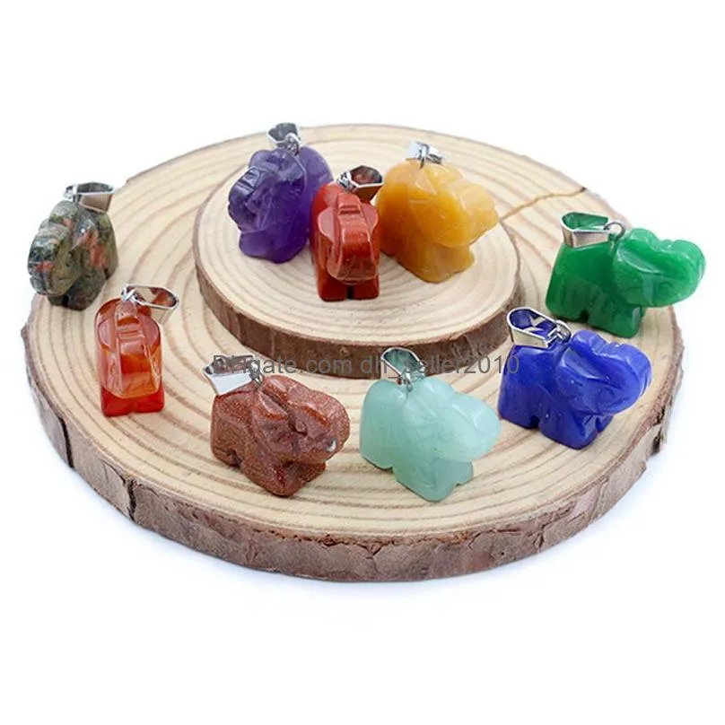 fashion mixed natural stone pendants carved elephant mini gems charms jewelry making wholesale