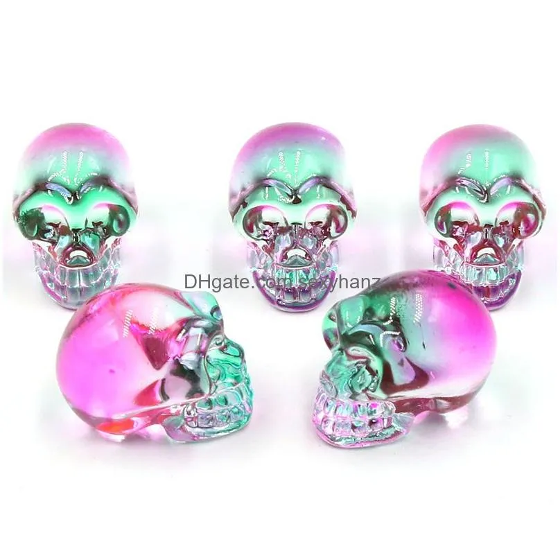 crystal glass skull carved electroplating crafts stone ornaments skeleton shape hand piece home decoration accessories gift 18x24mm