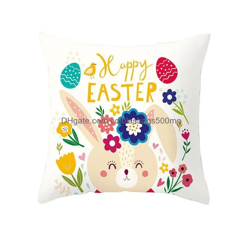 happy easter pillowcase peach skin bunny printed pillow case sofa car cushion covers single sided rabbit printed pillowcase