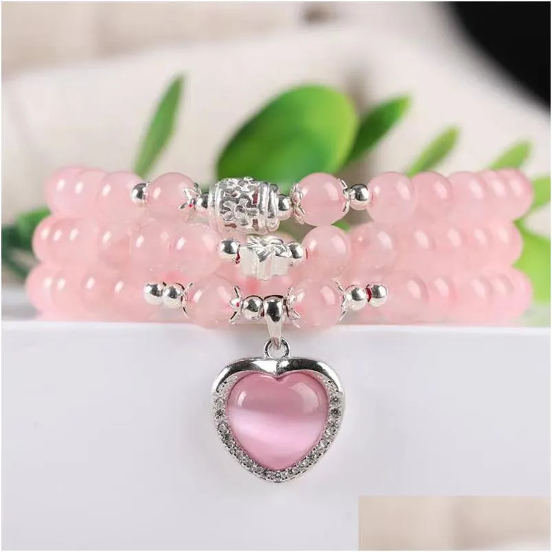 natural pink crystal bracelet womens multi loop pink crystal bracelet multi layered fox as a birthday gift for girlfriend