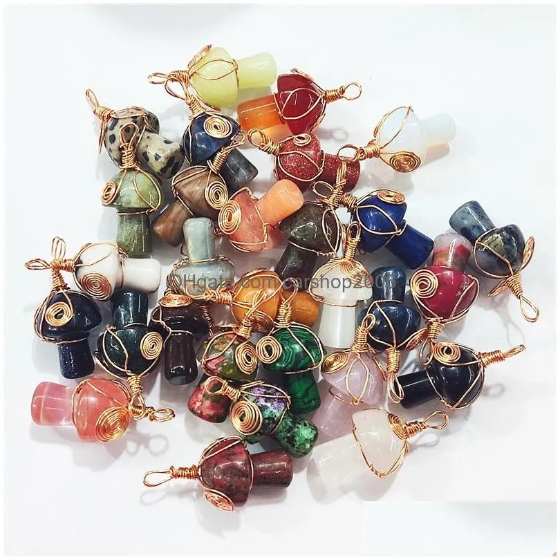 wire wrap mushroom charms natural stone quartz crystal pendant for necklaces jewelry making