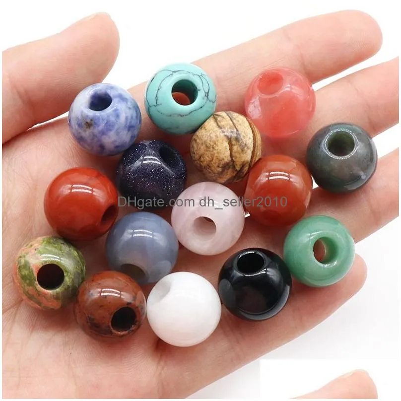 16mm natural stone macroporous beads rose quartz tigers eye opal crystal agate big hole for diy necklace bacelet jewelry accessories