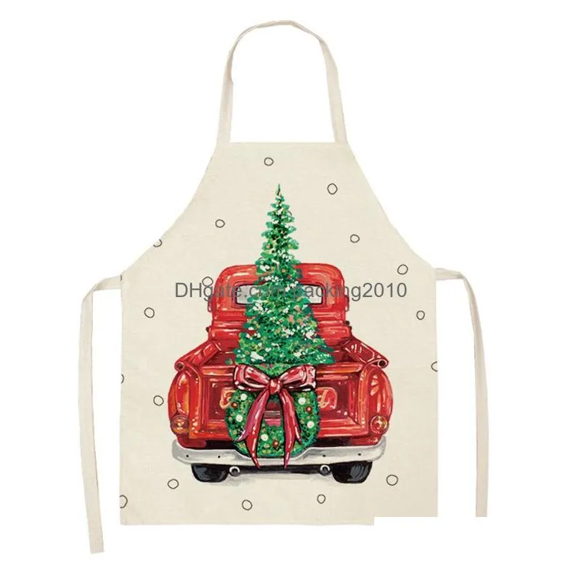 christmas aprons adjustable kitchen women chef cooking santa claus tree snowflake style baking grilling aprons 68x55cm