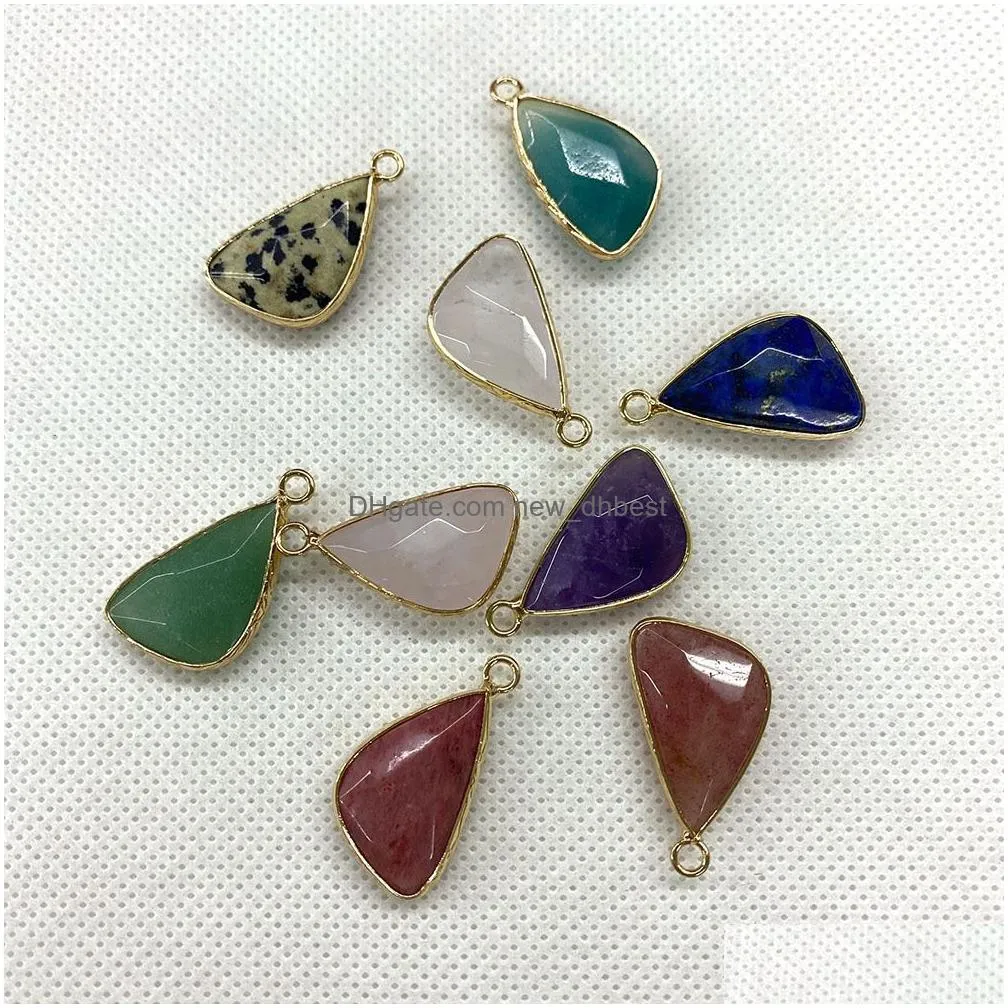 14x27mm triangle natural crystal stone charms green blue rose quartz pendants gold bunding edge trendy for necklace jewelry making