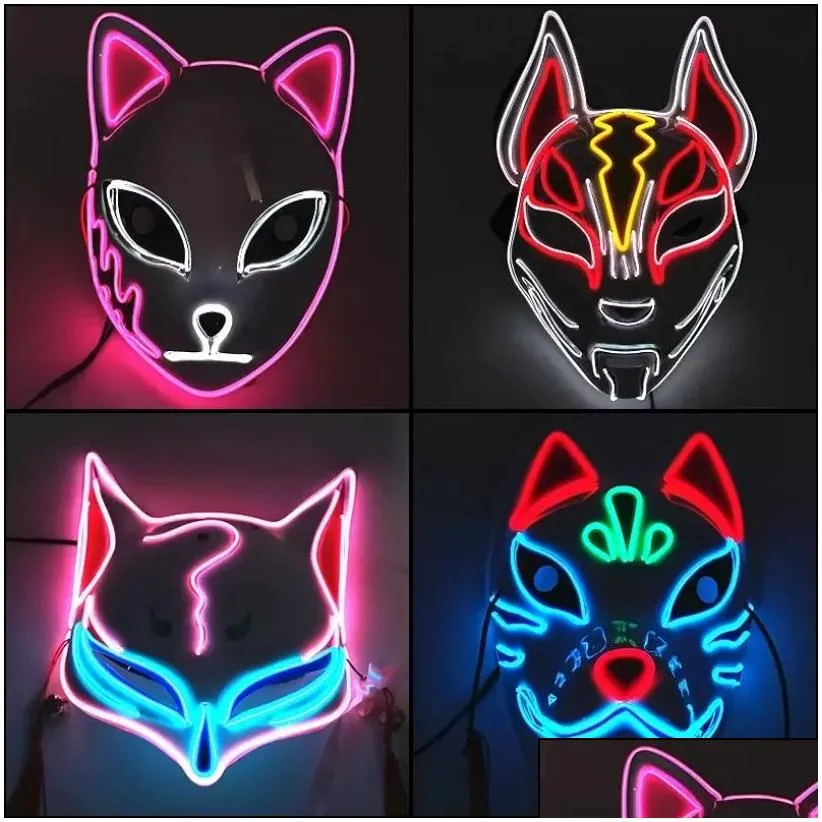 led halloween mask mixed color luminous glow in the dark mascaras halloween anime party costume cosplay masques el wire demon slayer fox