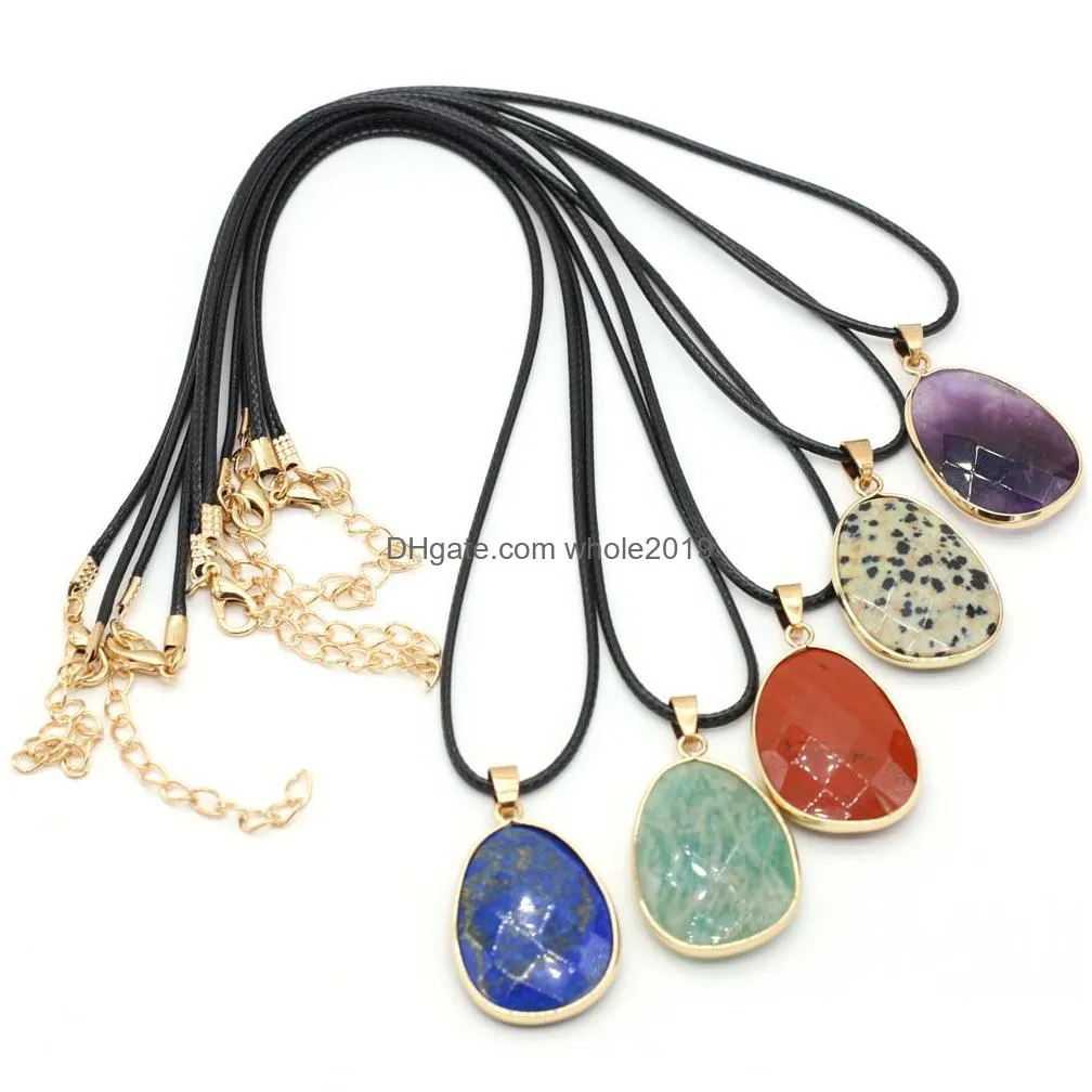 waterdrop reiki healing natural stone pendant necklace chakra amethyst white crystal gold edged necklaces for women jewelry 23x34mm