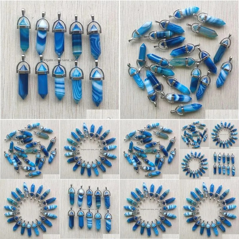 fashion stripe light blue onyx stone bullet shape point chakra charms pendants for jewelry making wholesale