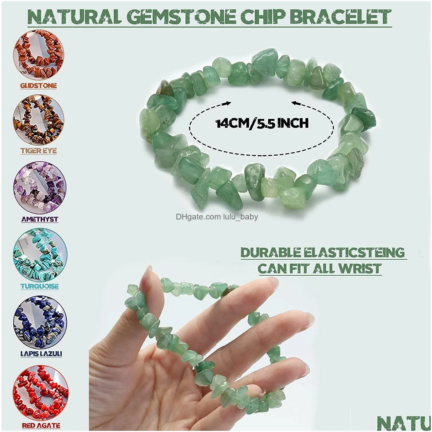 natural gem stone strand bracelet irregular crystal stretch chip beads nuggets bracelets bangles quartz wristband for women