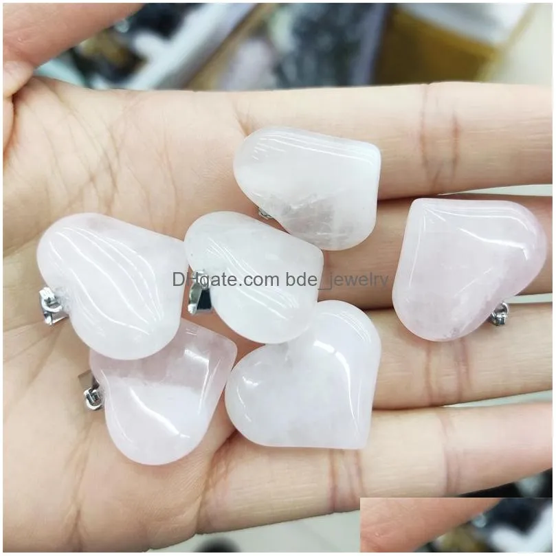 beautiful natural rose quartz lover heart charms pink crystal stone pendant for jewelry making 24mmx20mm