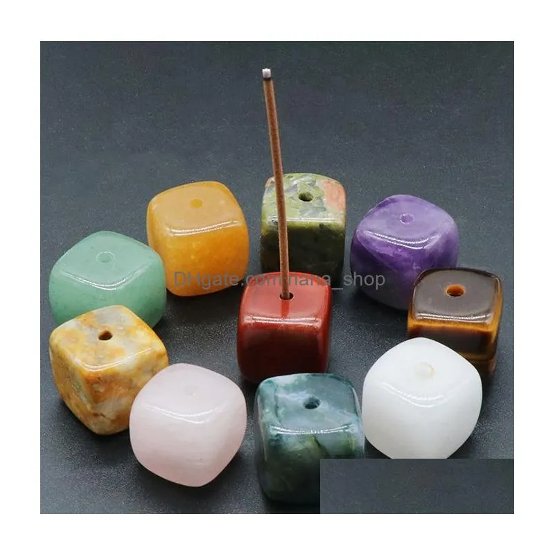 square natural healing stone gemstones incense stick base holder fragrant plug amethyst clear quartz raw stone incenses tray