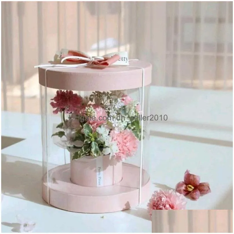 clear round flower boxes wedding birthday transparent pvc flower gift packaging box valentine day mothers day florist supplies