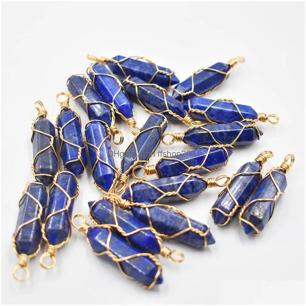 natural stone lapis lazuli amethyst charms hexagonal healing reiki point pendants for jewelry making