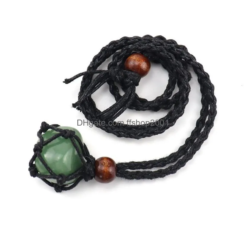 natural crystal stone pendant braided adjustable black net pocket sweater chain necklace healing reiki hangings craft weave rope