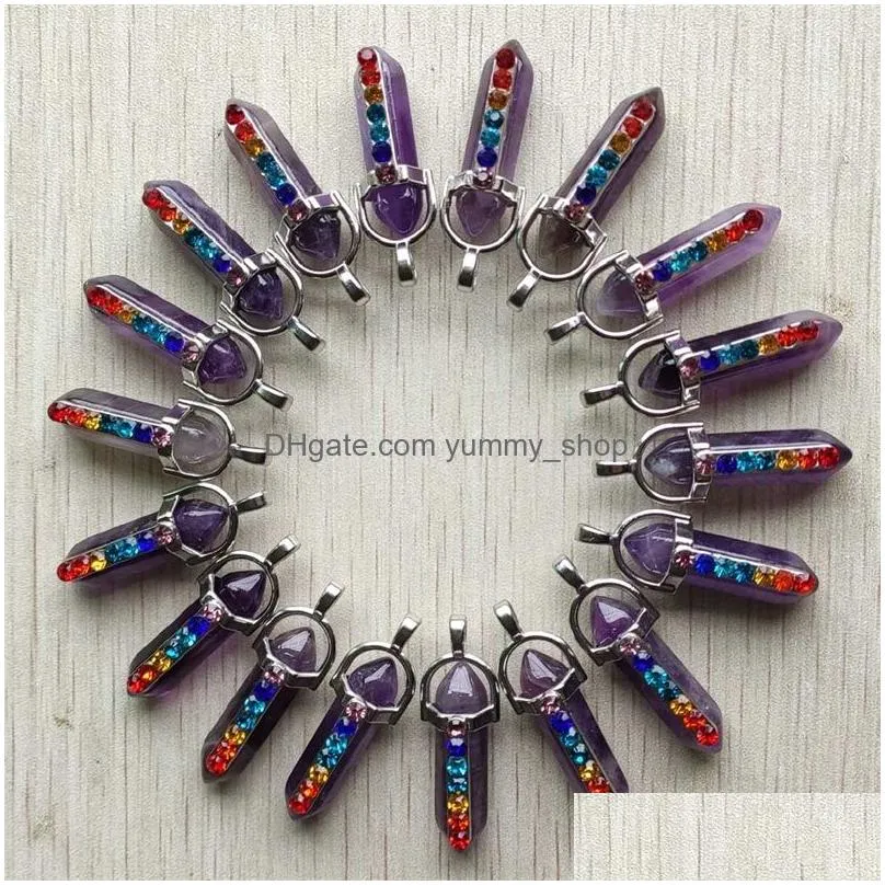 natural stone 7 chakra reiki pillar point charms pendulum pendant for jewelry making wholesale