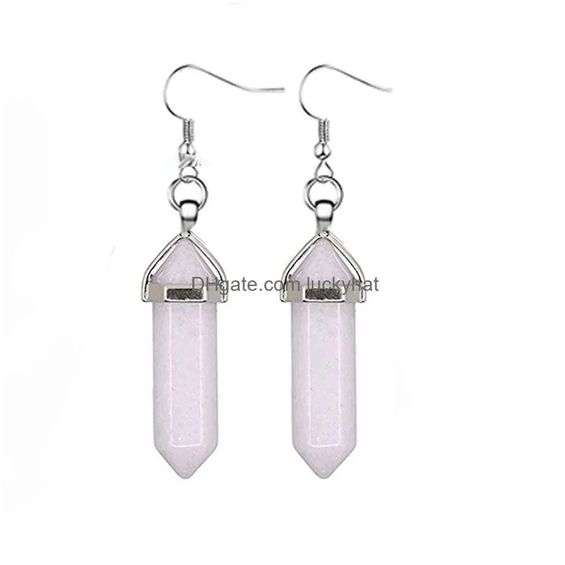 natural stone charms drop earrings bullet hexagonal lapis amethyst rose quartz crystal earring chakra pendulum jewelry