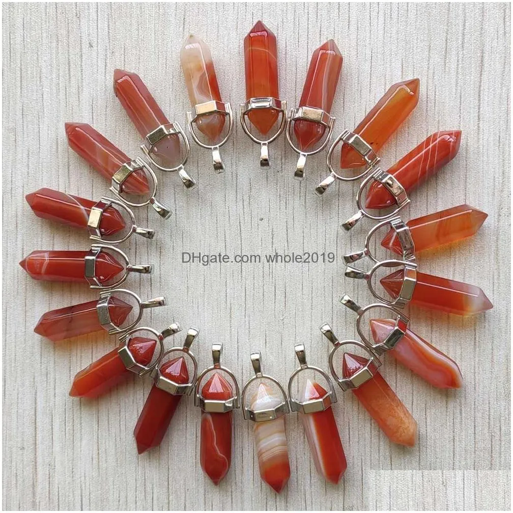 rose red stripe agate onyx pillar shape point charms pendants for jewelry accessories making