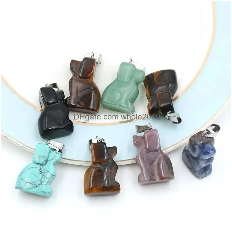 wholesale animal cute lucky dog pendant natural healing stone animal crystal pendant necklace for diy jewelry making