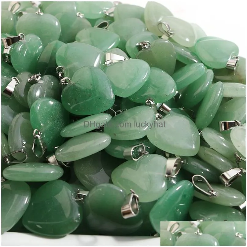 natural stone necklace heart pendants green aventurine gemstone charms 20mm for women charms diy jewelry making accessories wholesale