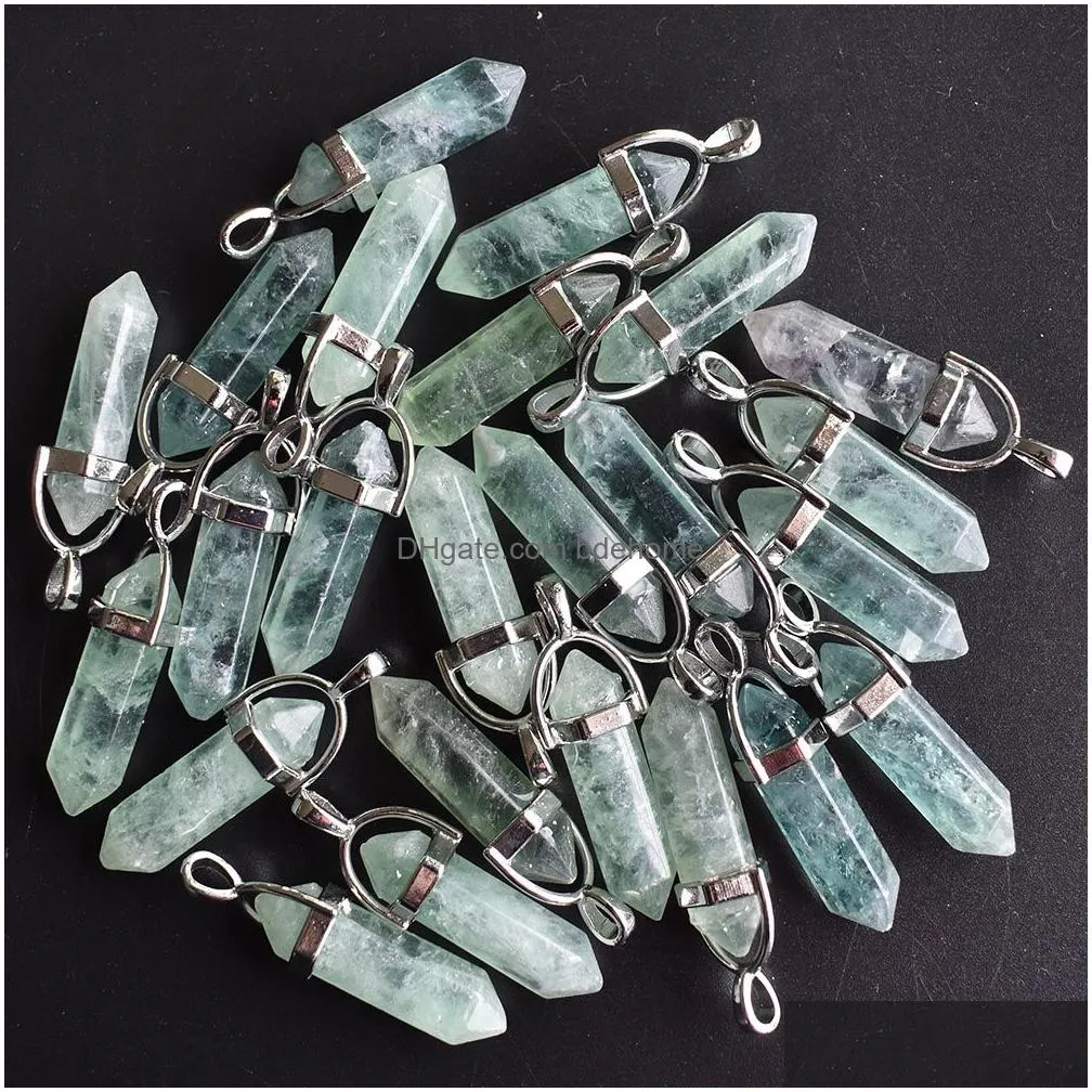 natural stone green fluorite stone crystal pillar charms chakra pendants for making accessories wholesale