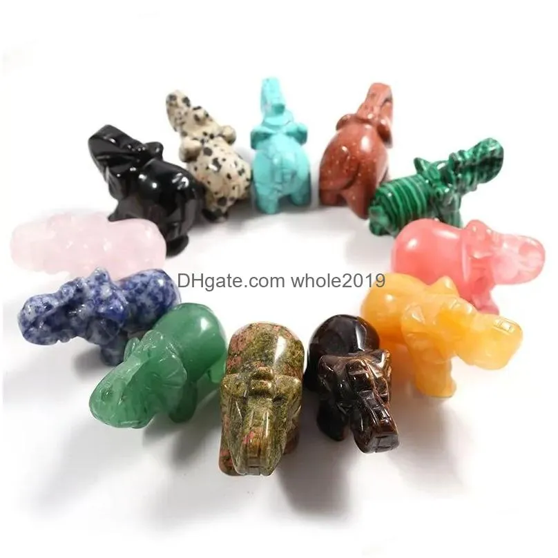 1.5 inch crystal carved healing gemstones elephant statue figurine ornament for home animal decoration fengshui