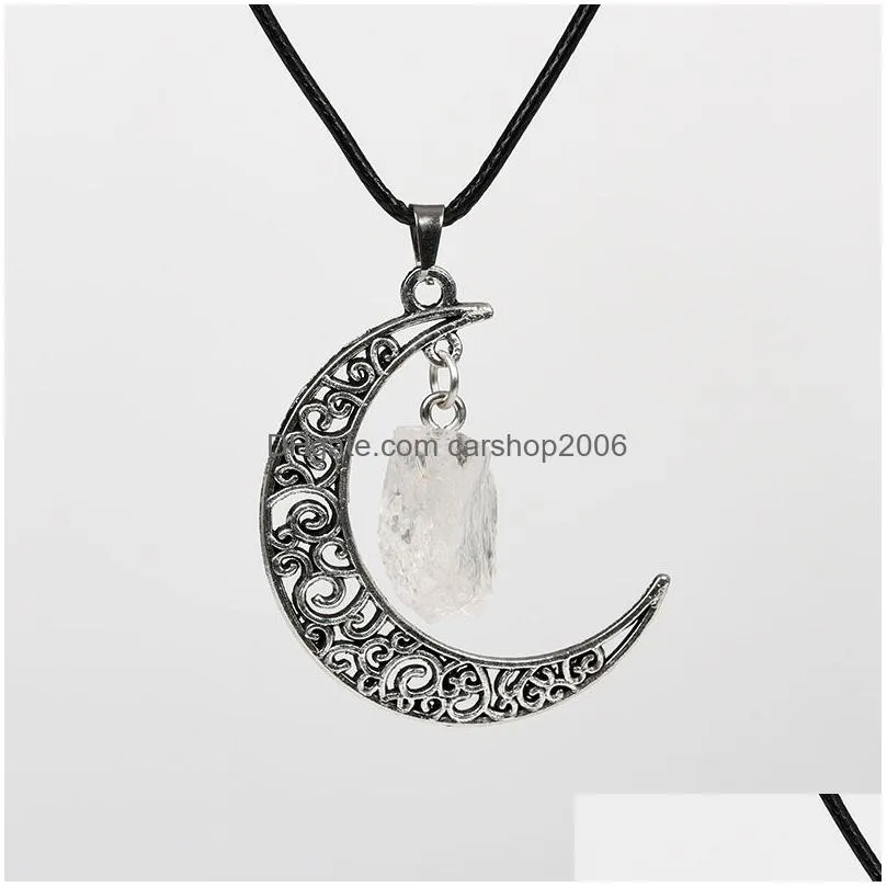 hollow moon irregular ore rough stone pendant tiger eye stone agates raw healing crystal quartz necklaces jewelry making
